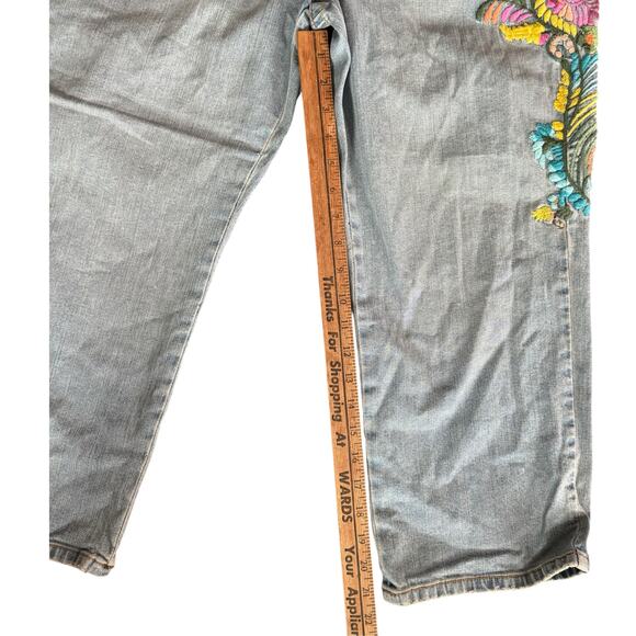 Department of Peace Cropped Embroidered Jeans Women’s 16 Light Wash Boho Floral - Picture 6 of 10